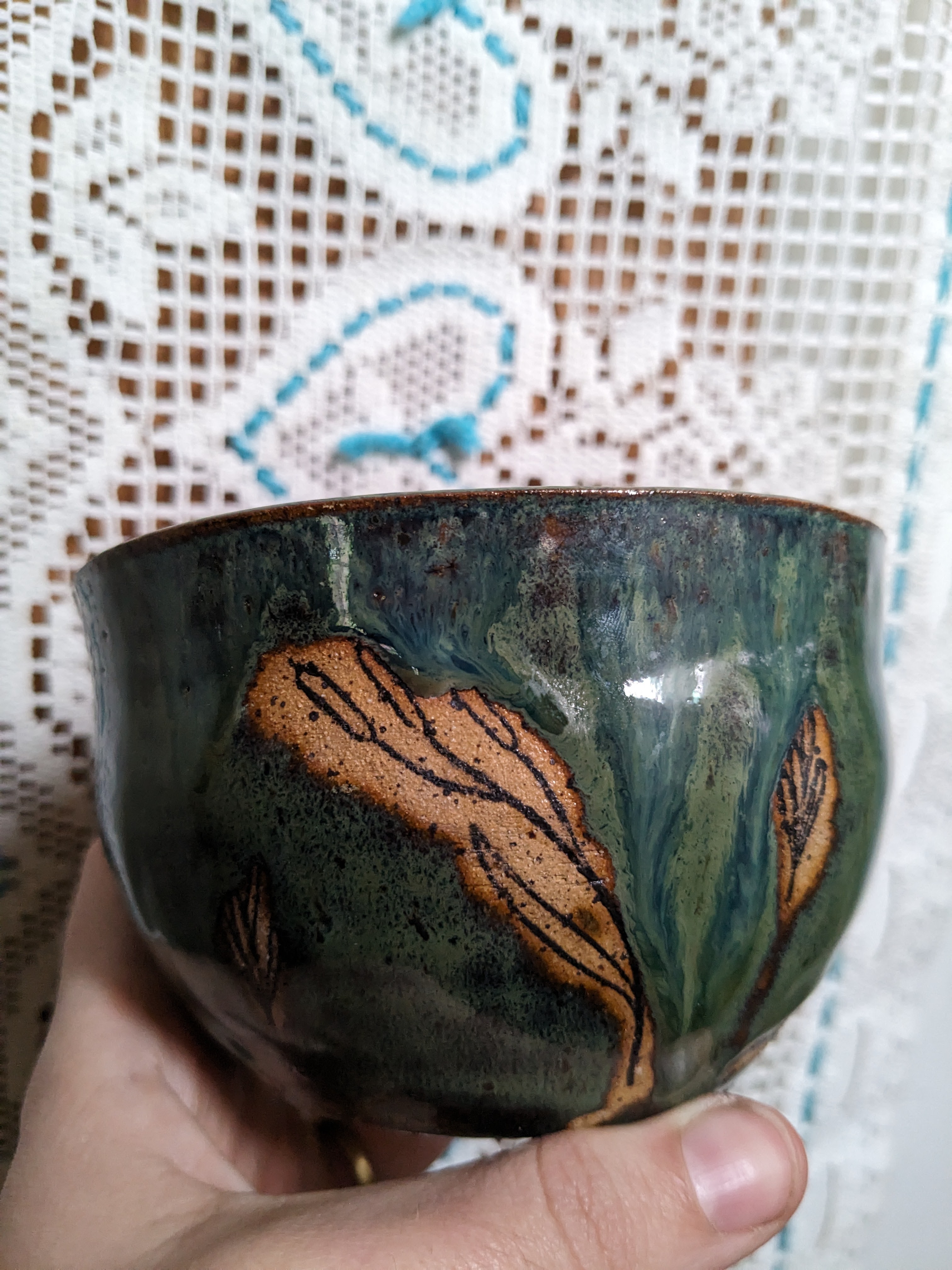leafy sgraffito bowl